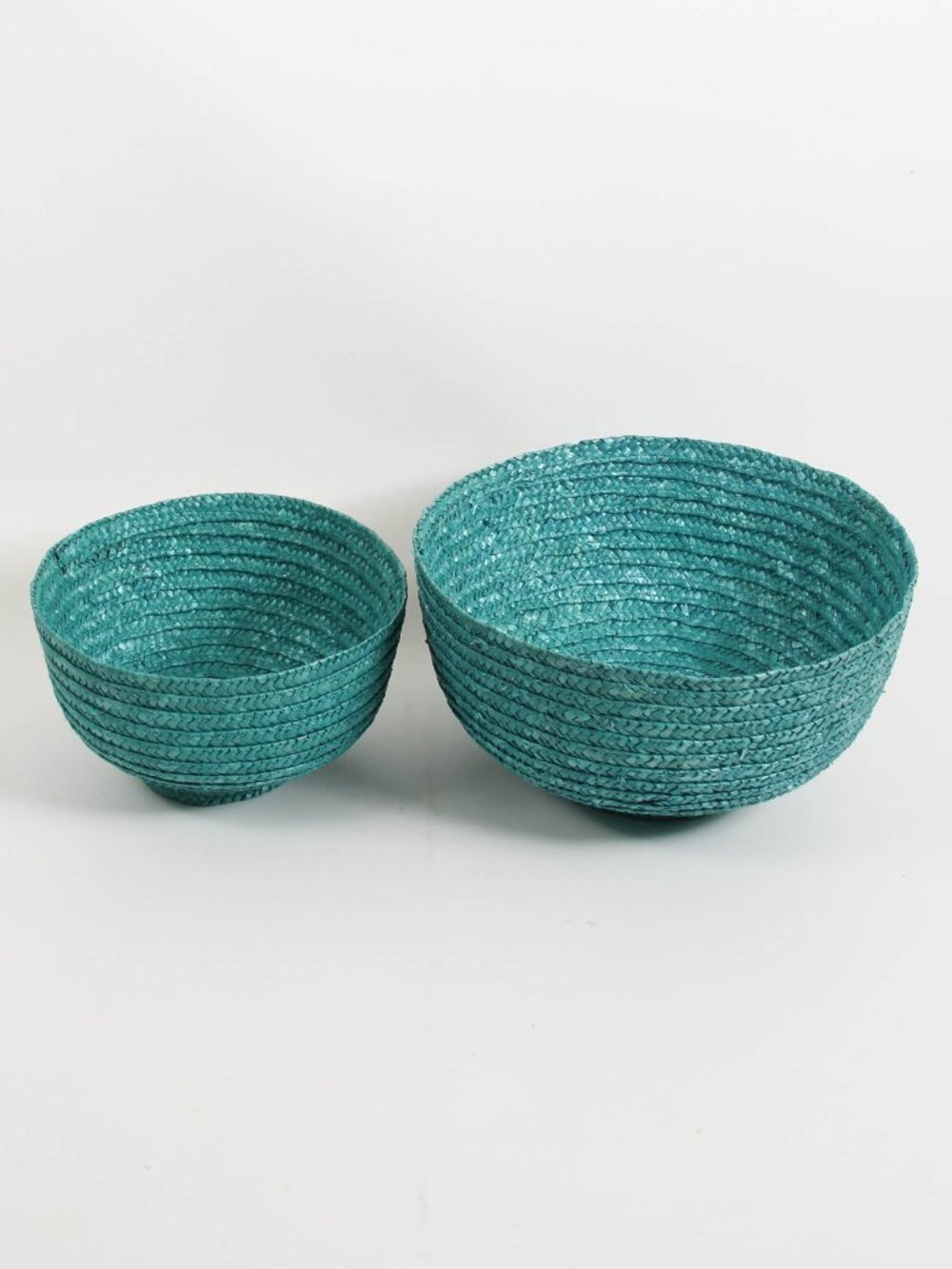 Teal Woven Nesting Bowls Set of 2 Boho Coastal